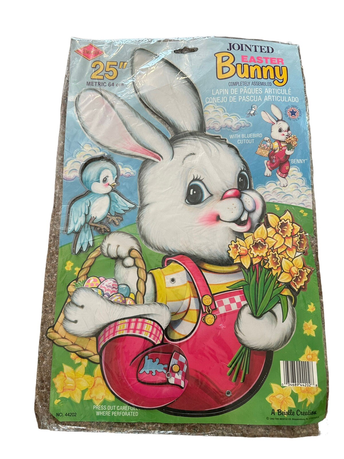 Beistle VTG 25” Jointed Easter Bunny Rabbit Die Cut Posable Decoration 1992 NOS