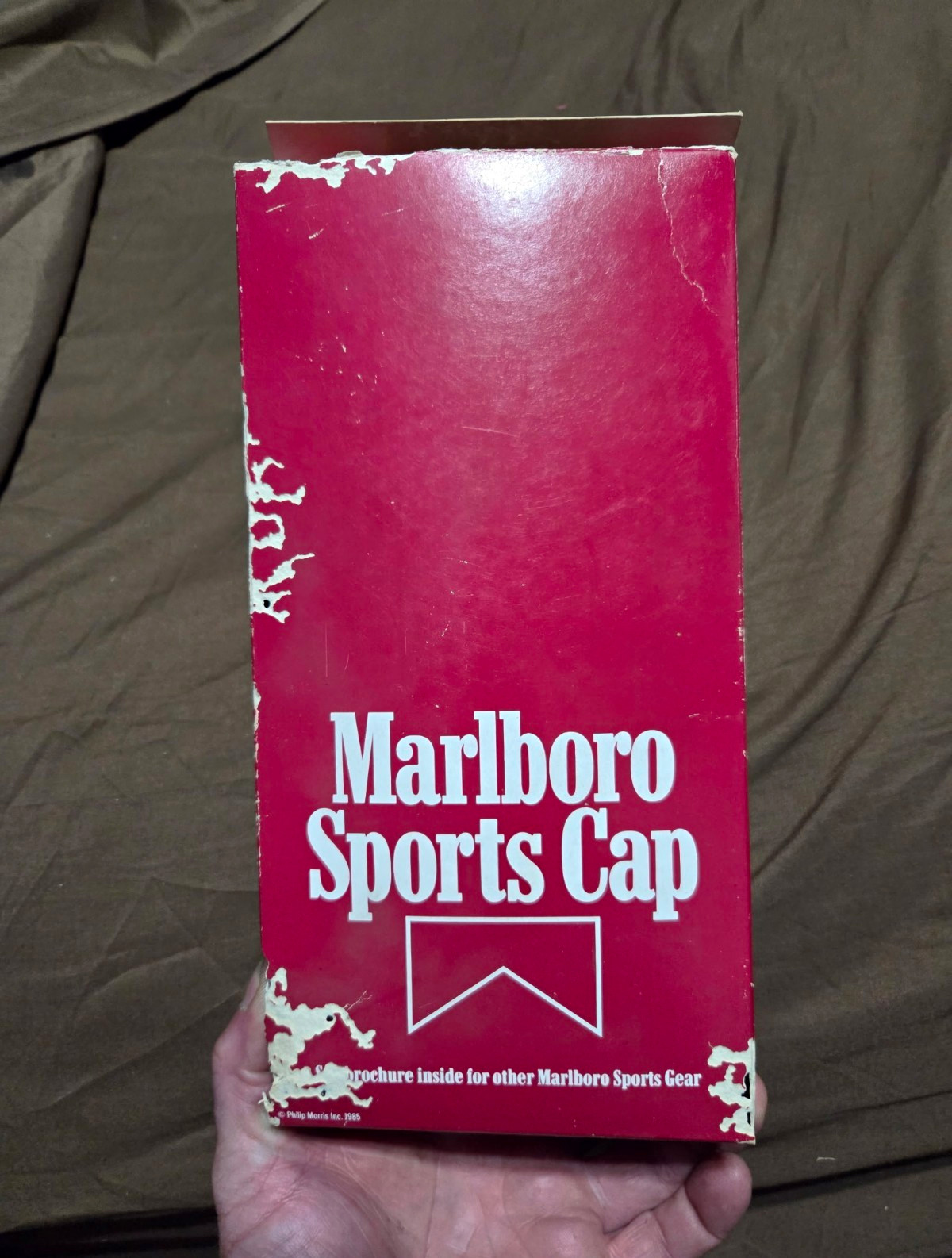 Vintage 1985 Marlboro Sports Cap Red Corduroy Snapback Hat W/ Box NEW Open Box