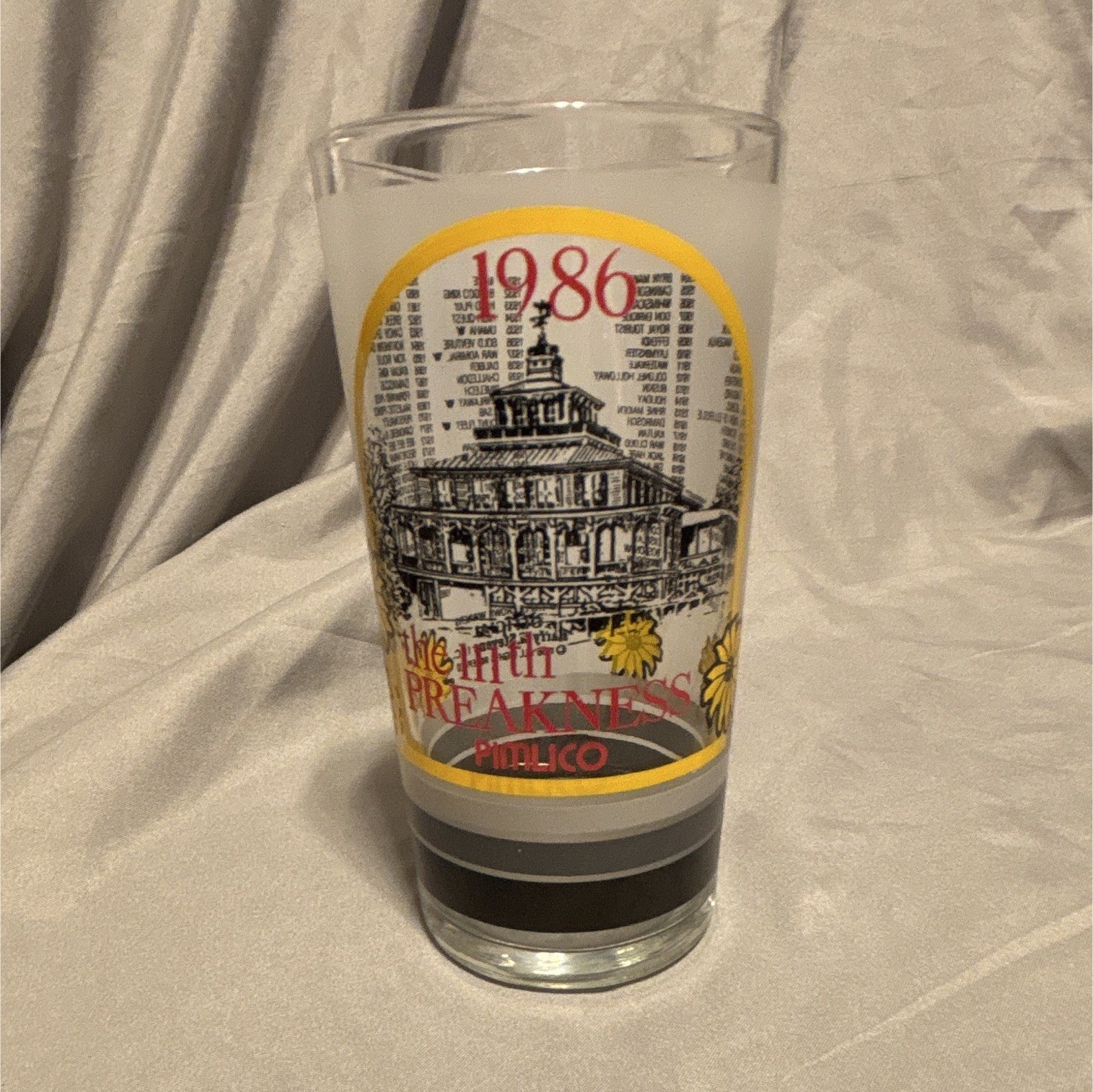 1986 111th Preakness Pimlico Frosted Decorated Drinking Glass 8 oz