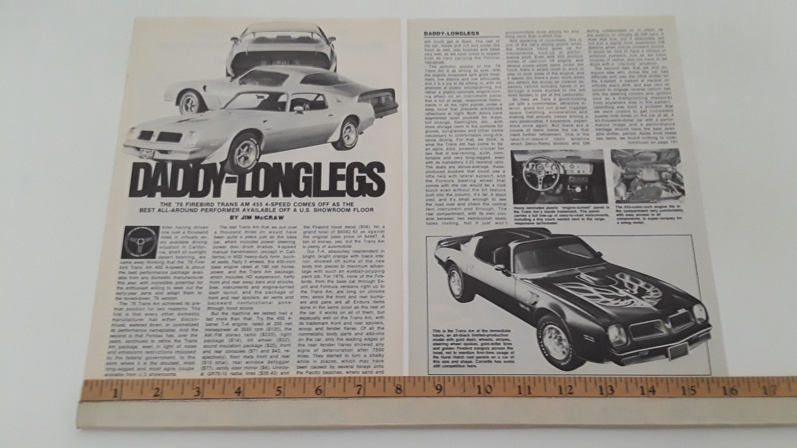 1976 PONTIAC TRANS AM 455 - ORIGINAL 1976 VINTAGE ARTICLE