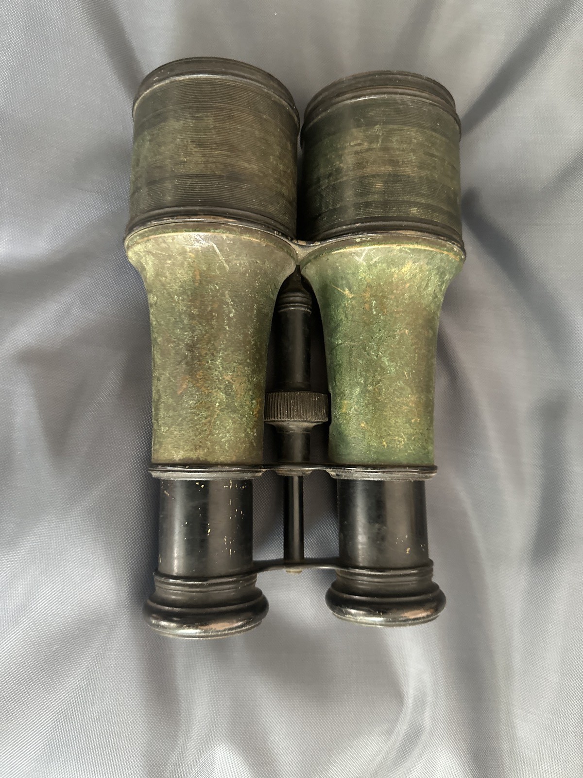 Vintage Antique Brass Field Glasses Binoculars with Green Barrel Wrap
