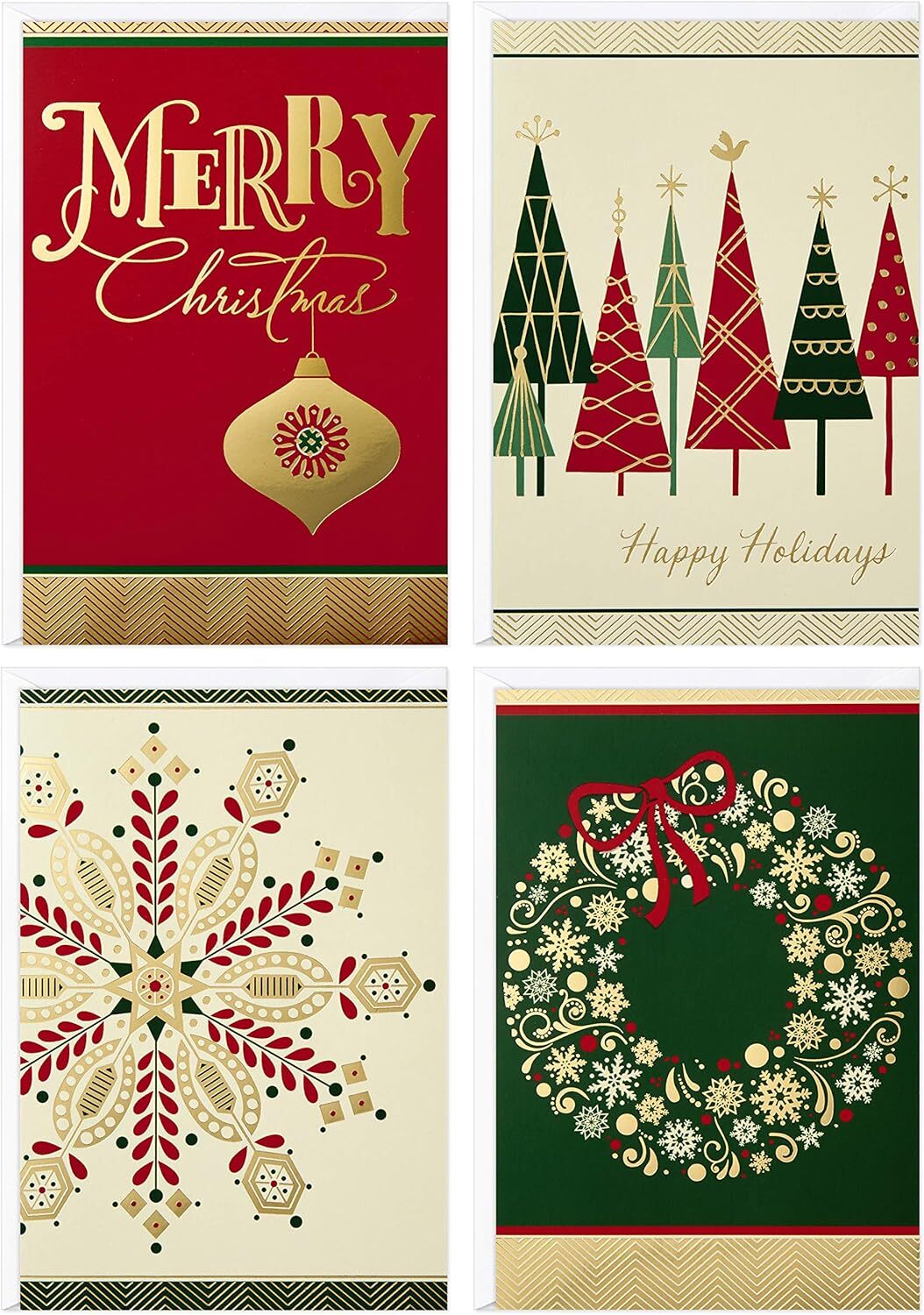 Christmas Boxed Cards Assortment,Elegant Icons 4 Design, 24 Card with Envelopes