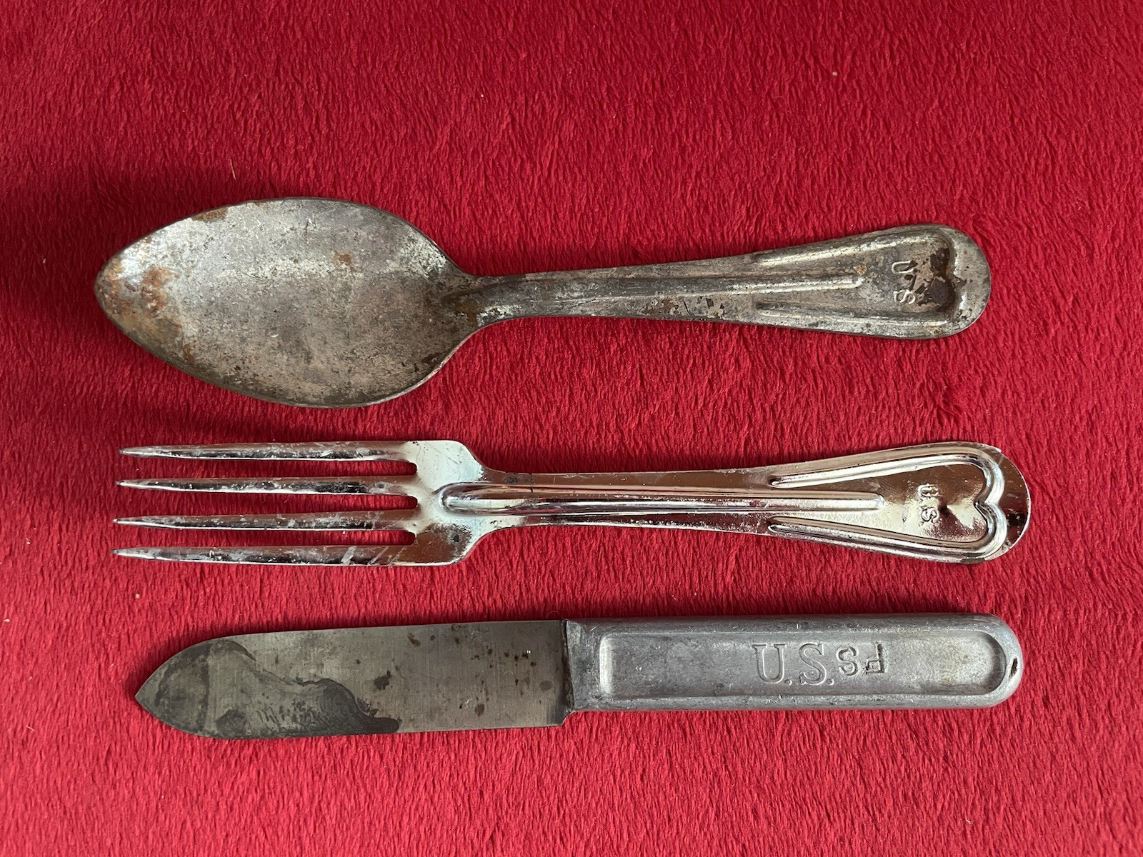 WW1 US Army Mess Kit Utensil Set Spoon Fork 1918 and Knife 1917