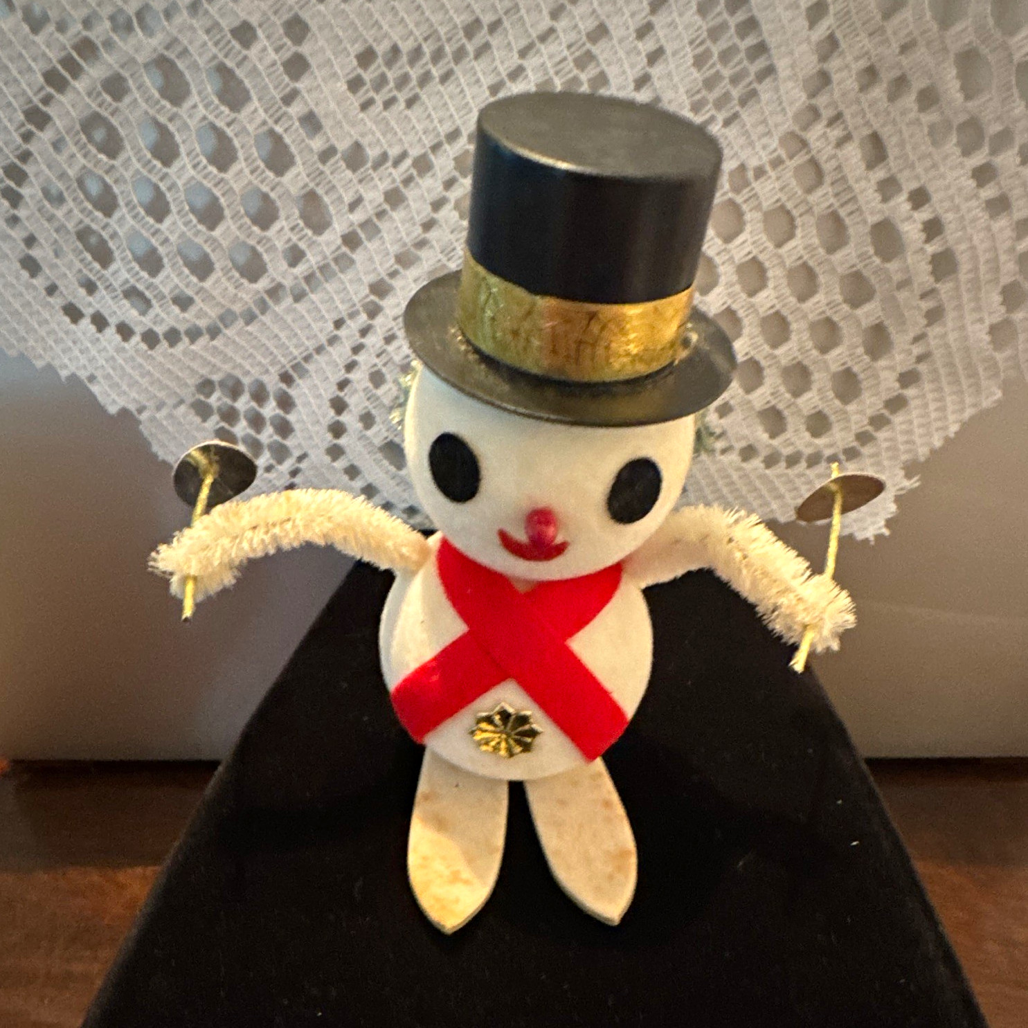 Vintage Mid-Century Japan Skiing Snowman Figurine - 1950s Kitsch Christmas