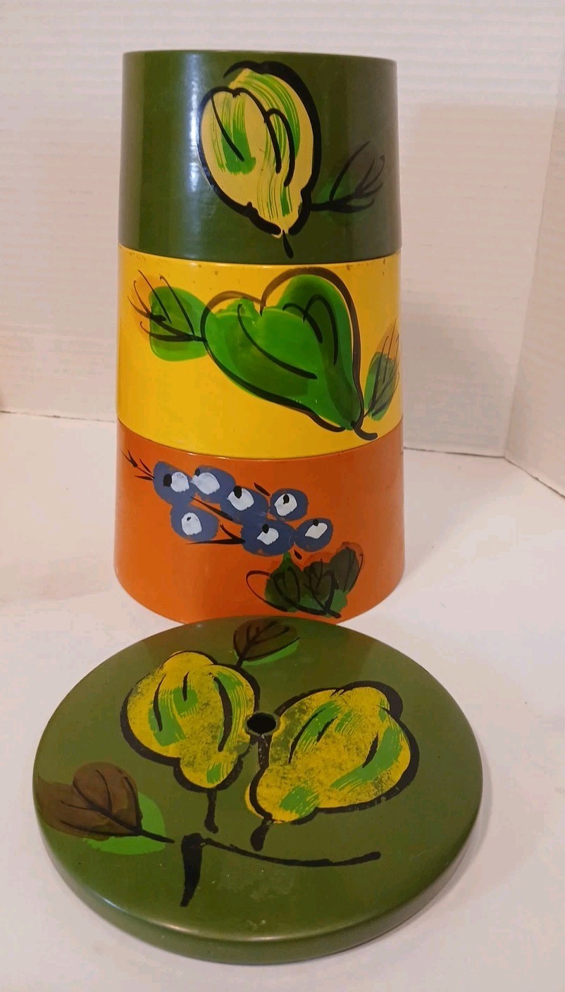 Japan Laquerware Nesting Bowls Vtg, MCM, Avocado Orange Yellow, With Lid