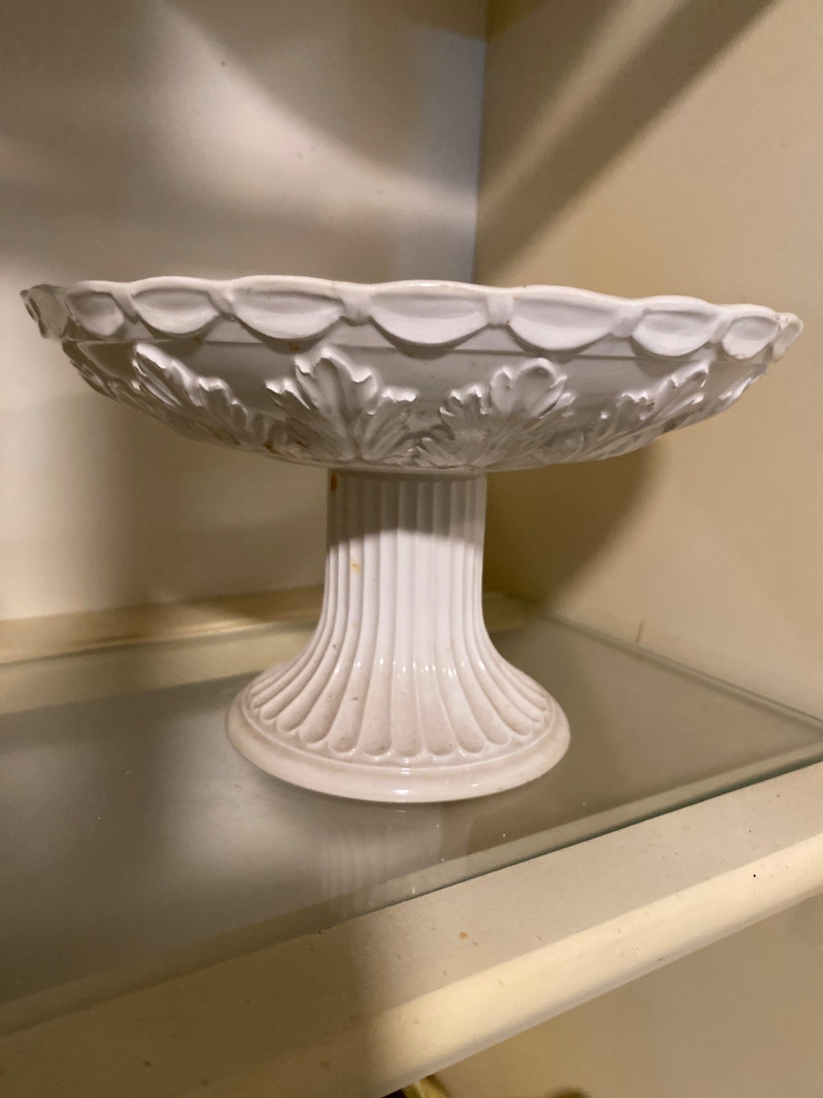 Lenox Butler’s Pantry White Pedestal Compote Dish With Leaf & Ribbed Design