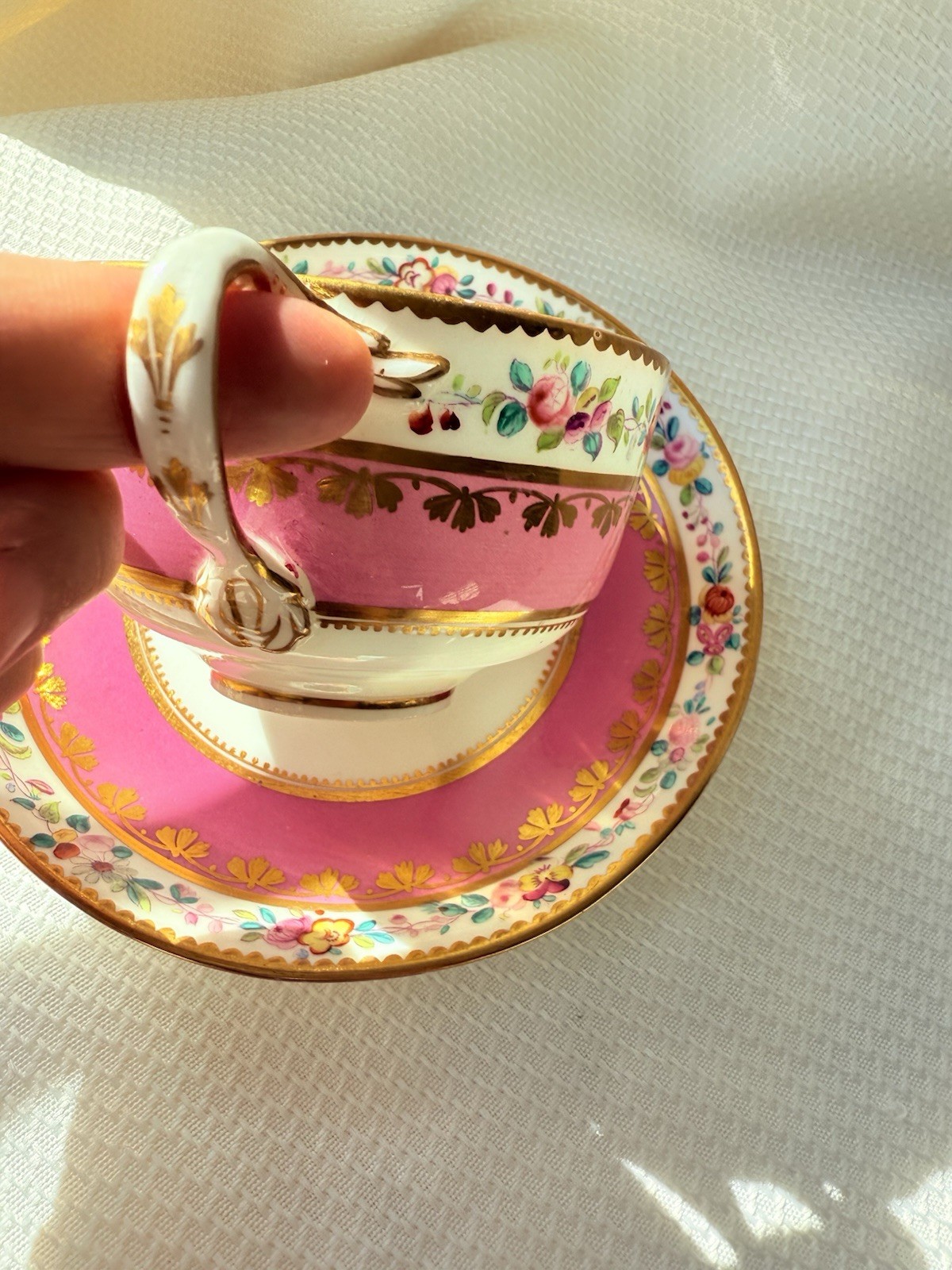 Sevres Style Cup Saucer Twisted Handle) Minton Coalport Style