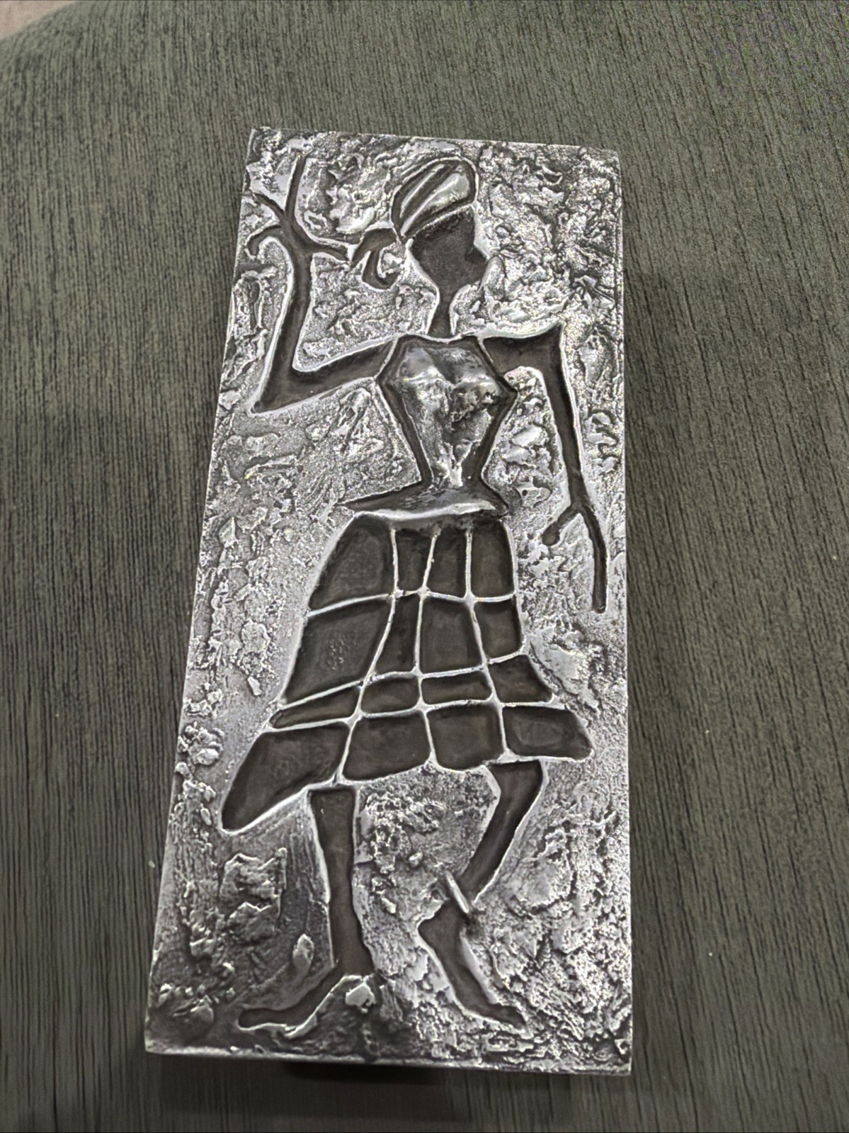 Vintage 1973 Richard Myklebust Brutalist Cast Aluminum Box Calypso Dancer MCM Tx