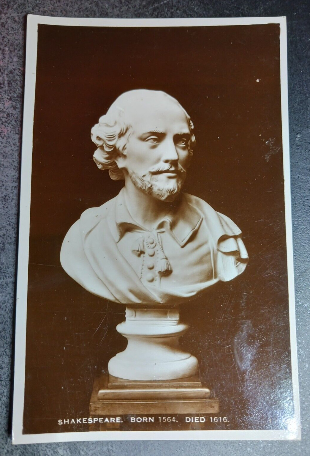 vtg postcard RPPC Shakespeare Born 1564 bust sculpture unposted Excel Series