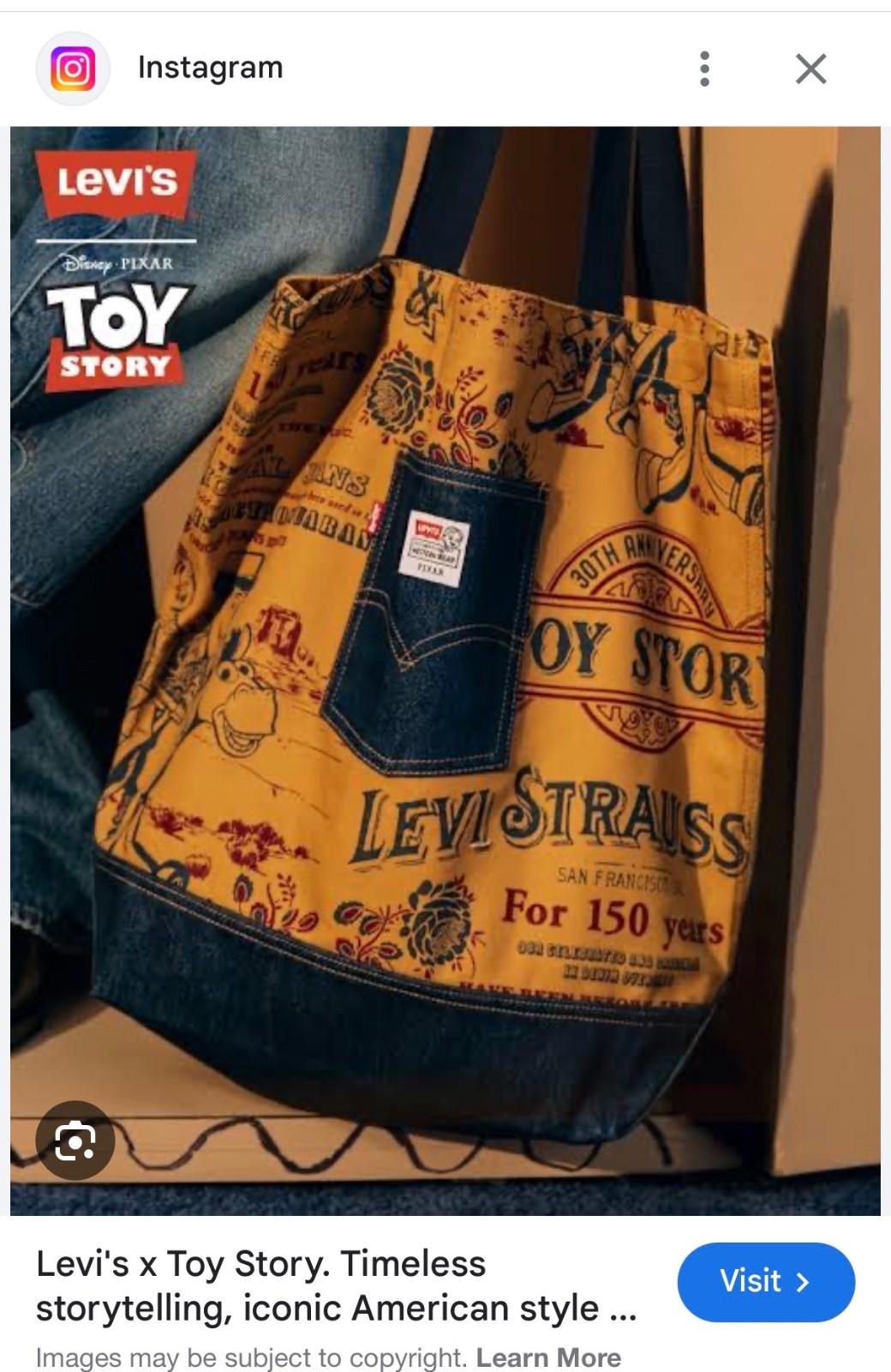 Disney/Pixar Toy Story Tote by Levi's – 30th Anniversary