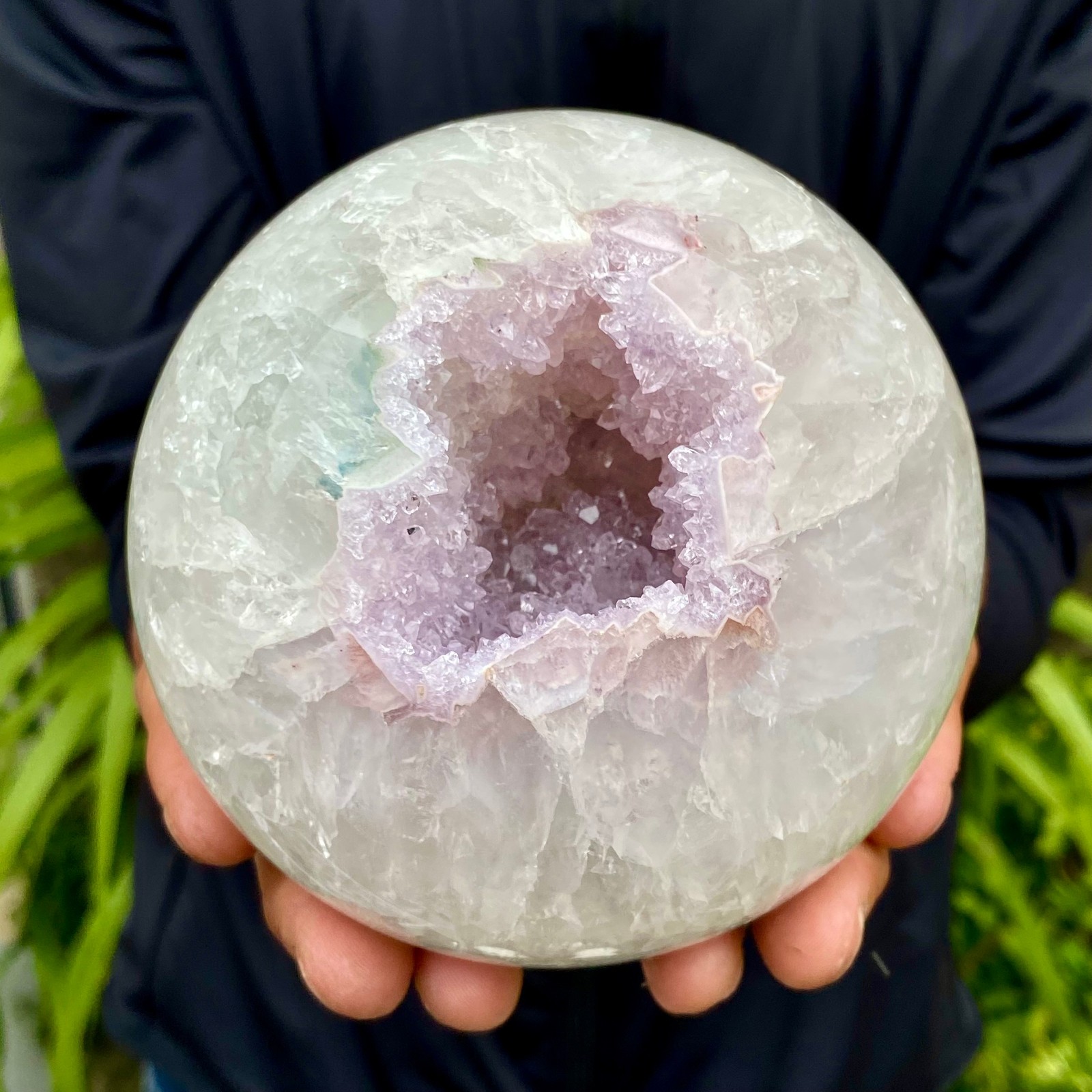 3.59LB Natural Open Smile Agate Sphere Purple Crystal Geode Healing Wealth Colle