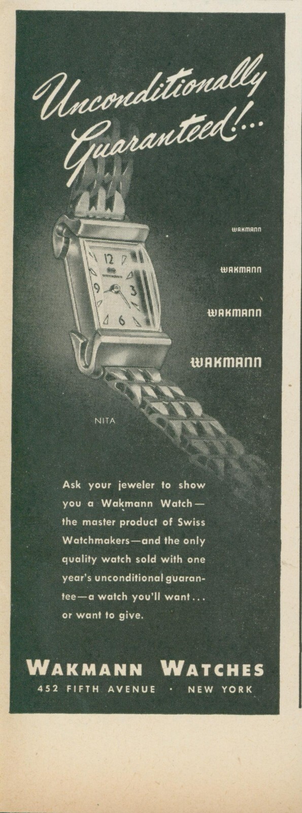 1947 Wakmann Watches You'll Want Or Want To Give Vtg Print Ad L31