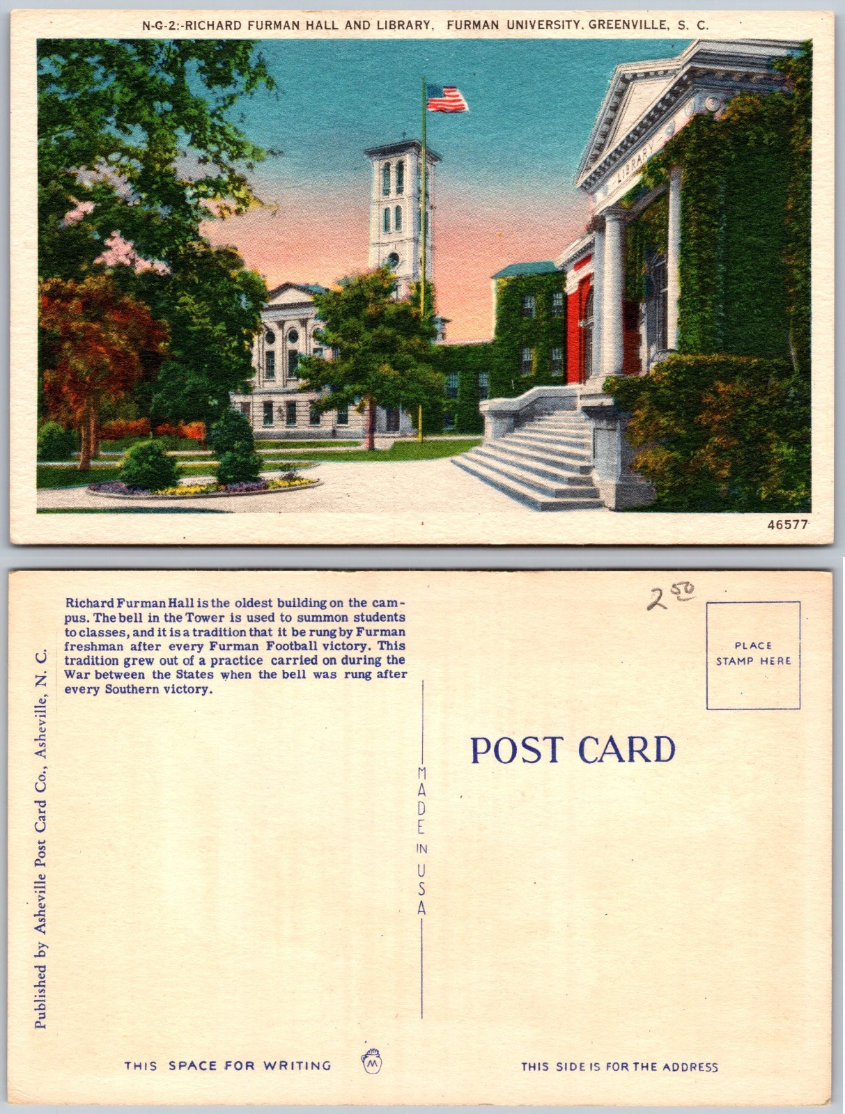 Richard Furman Hall Furman University Greenville SC Postcard