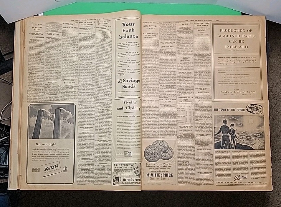 Historical The Times London Edition Sept 1, To Oct 30, 1941, Bound Newspaper. 