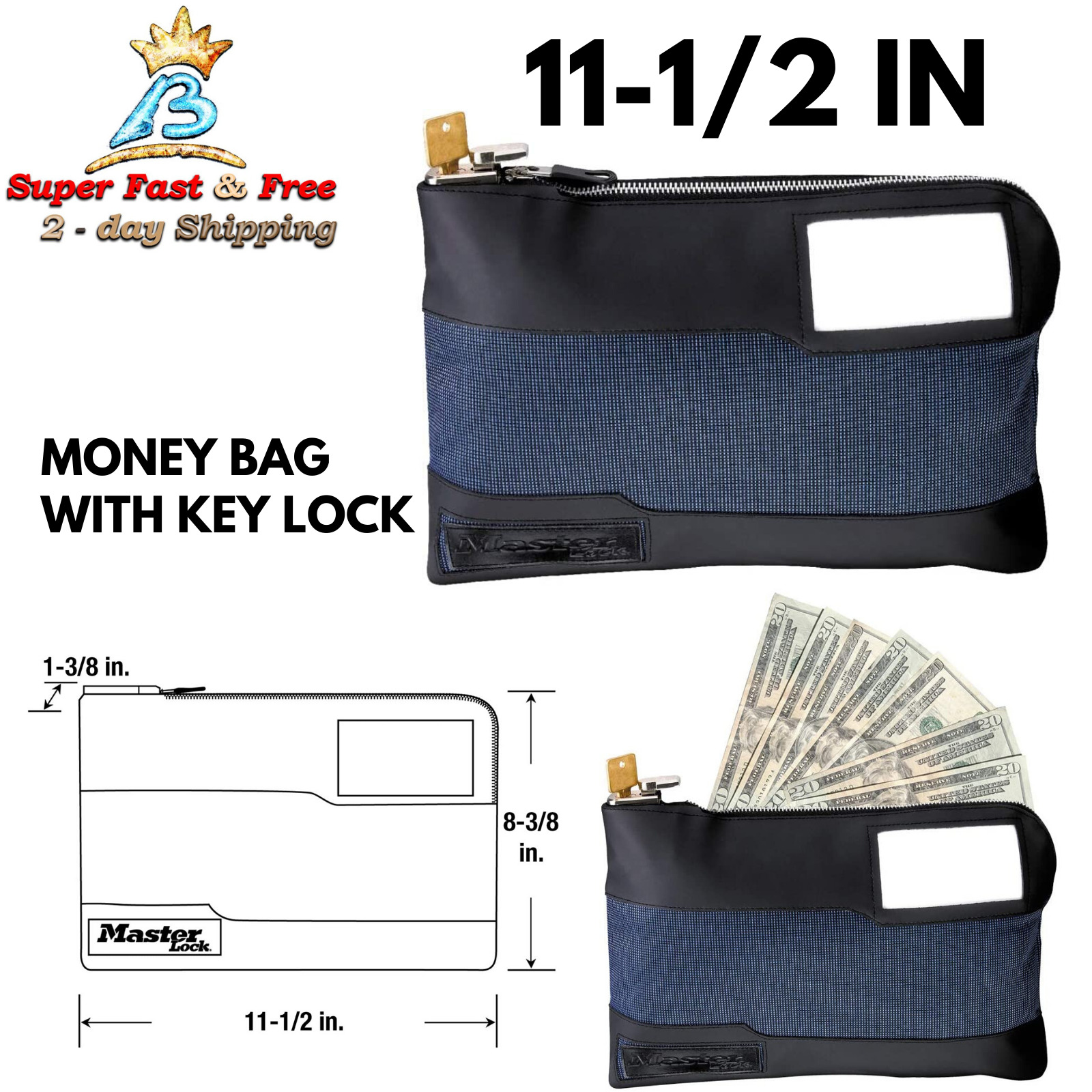 Security Locking Money Cash Bank Bag Anti Theft Lockable Purse Lock Deposit Blue
