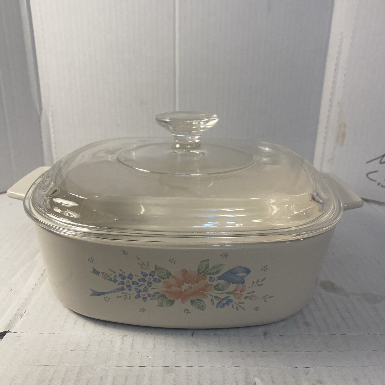 Vtg Corning Ware Poppy Pattern A2B 2 L Casserole Dish Pyrex Clear Glass Lid A9C