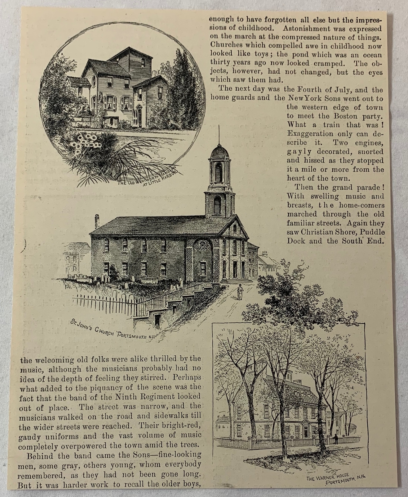 1893 magazine engraving ~ SCENES IN PORTSMOUTH, NEW HAMPSHIRE
