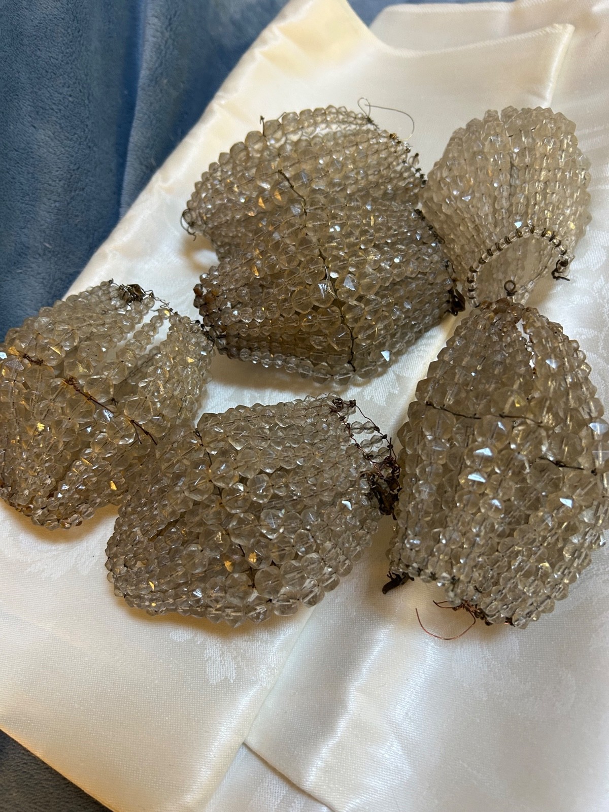 6 Antique Czech Crystal Beaded 4 1/2” Bulb Cover Light Bulb Lamp Shade