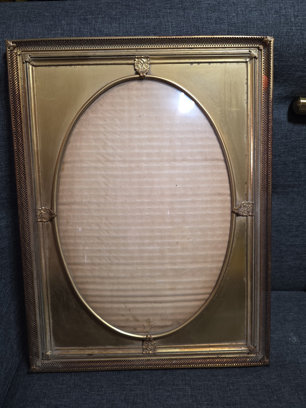 Antique Ornate Brass Covex Glass Picture Frame Gild Finish 16