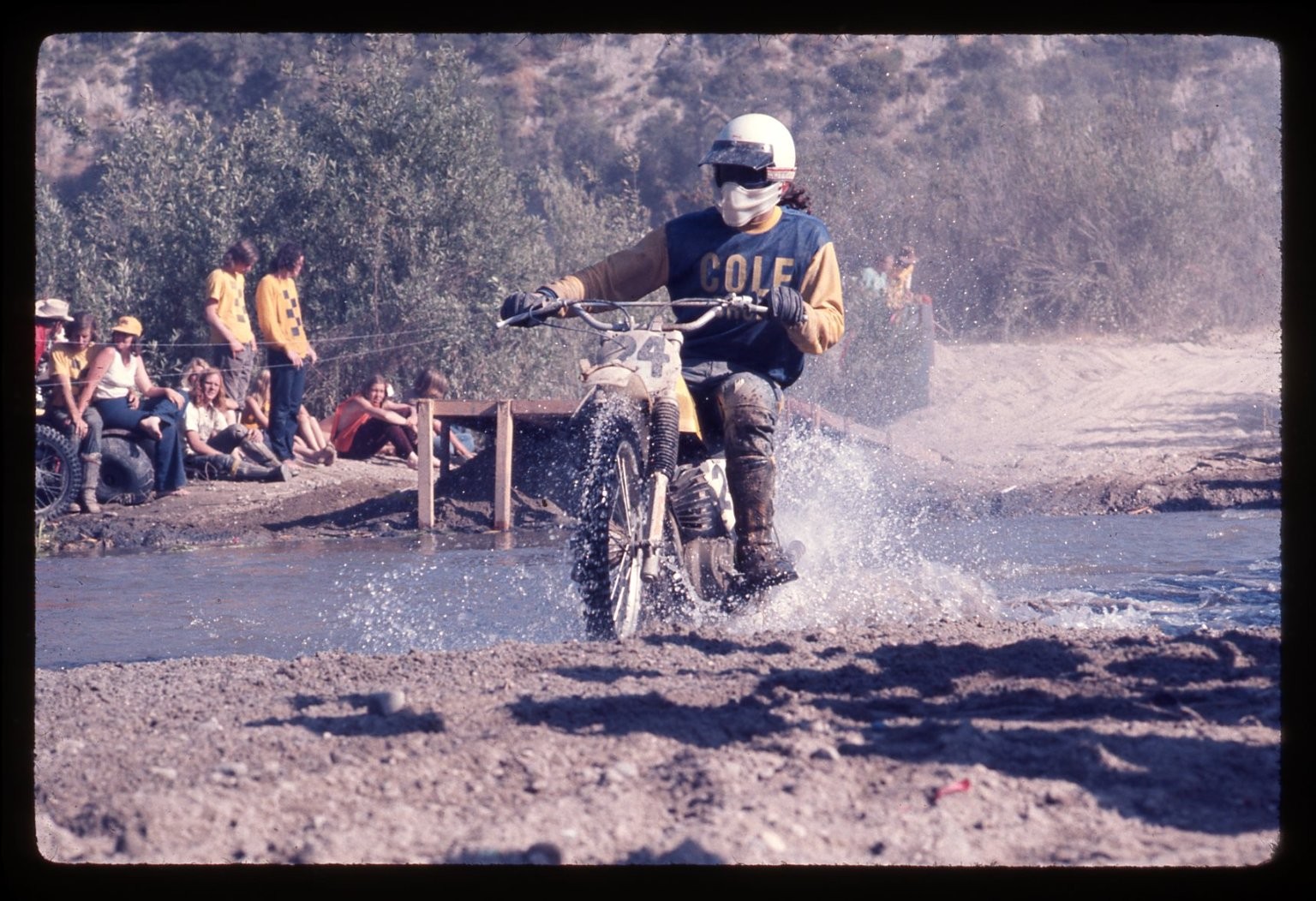 SL37 Slide 1970's Motocross Dirt Bike Race 35mm Slide Rider Splashing Water 254a