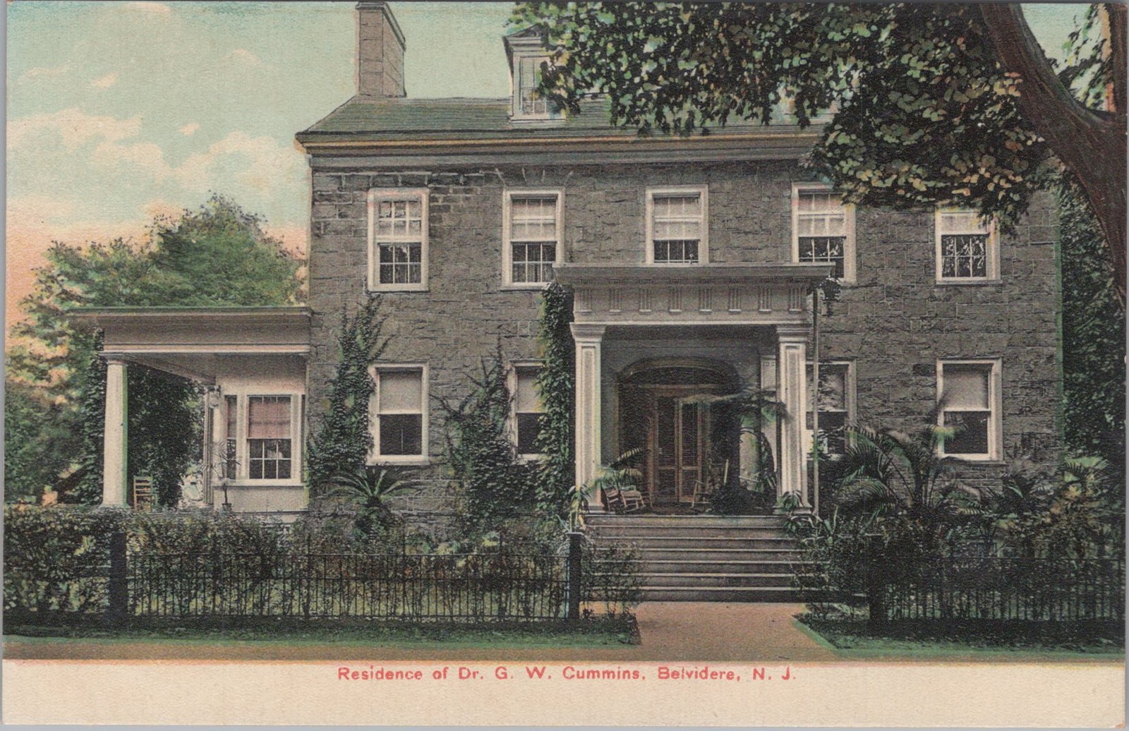Residence Dr GW Cummins Belvidere New Jersey NJ Stone House Mann 1900s Postcard