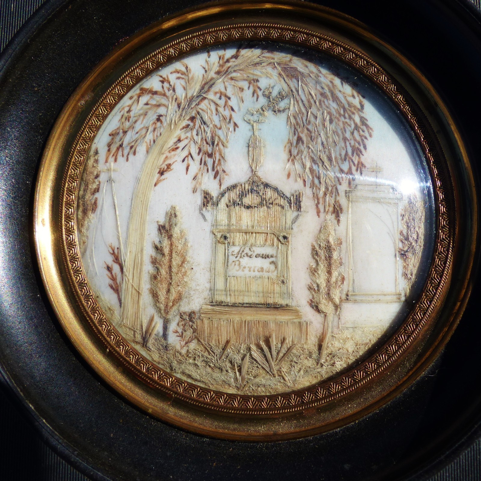 ANTIQUE FRENCH 19th CENTURY SENTIMENTAL MOURNING HAIR ART 1850's