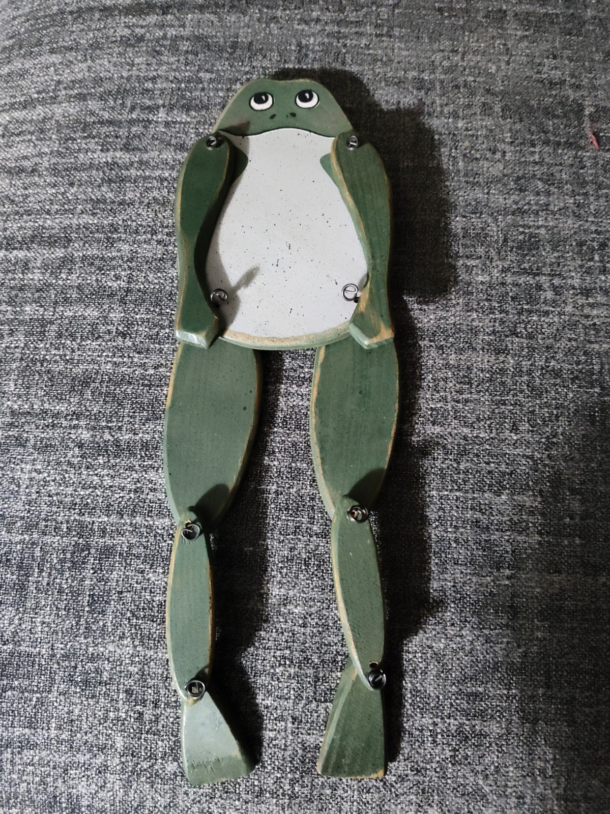 Vintage Hand-Painted Wooden Articulated / Jointed Folk Art Frog Figurine