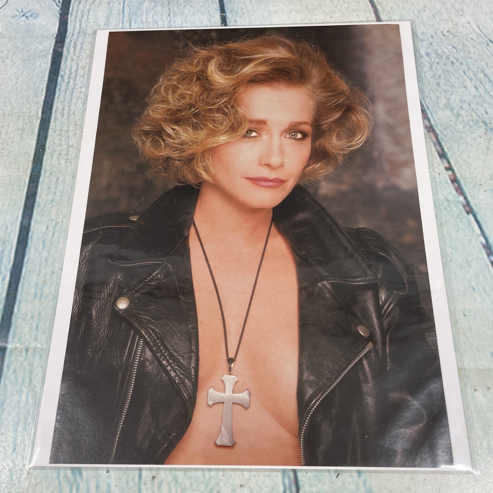 1989 Sexy Lady Body Jacket Cross Necklace Vtg Print Ad/Poster Pinup Magazine Pg