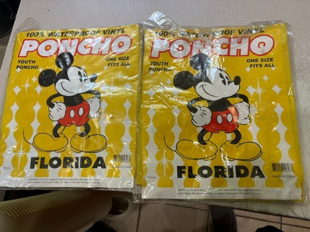 2 Two New Disney Florida Youth Poncho 100% Waterproof Vinyl - Mickey Mouse