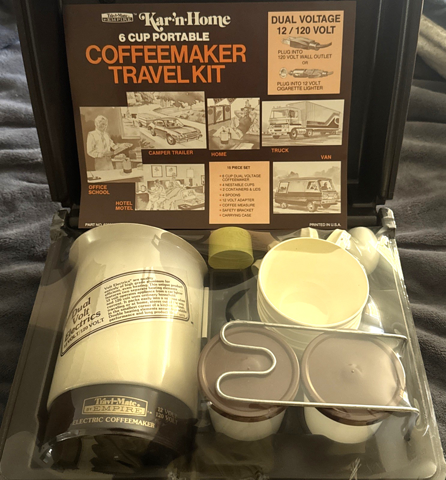 Vintage KAR \'N HOME Portable 120/12V Coffee Pot Maker Travel Kit W/Case NEW rare