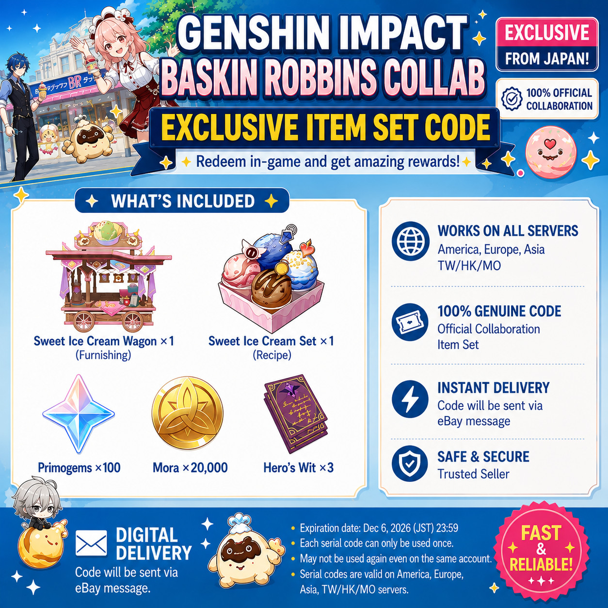 Genshin Impact x Baskin Robbins Japan Collab Code Redeem