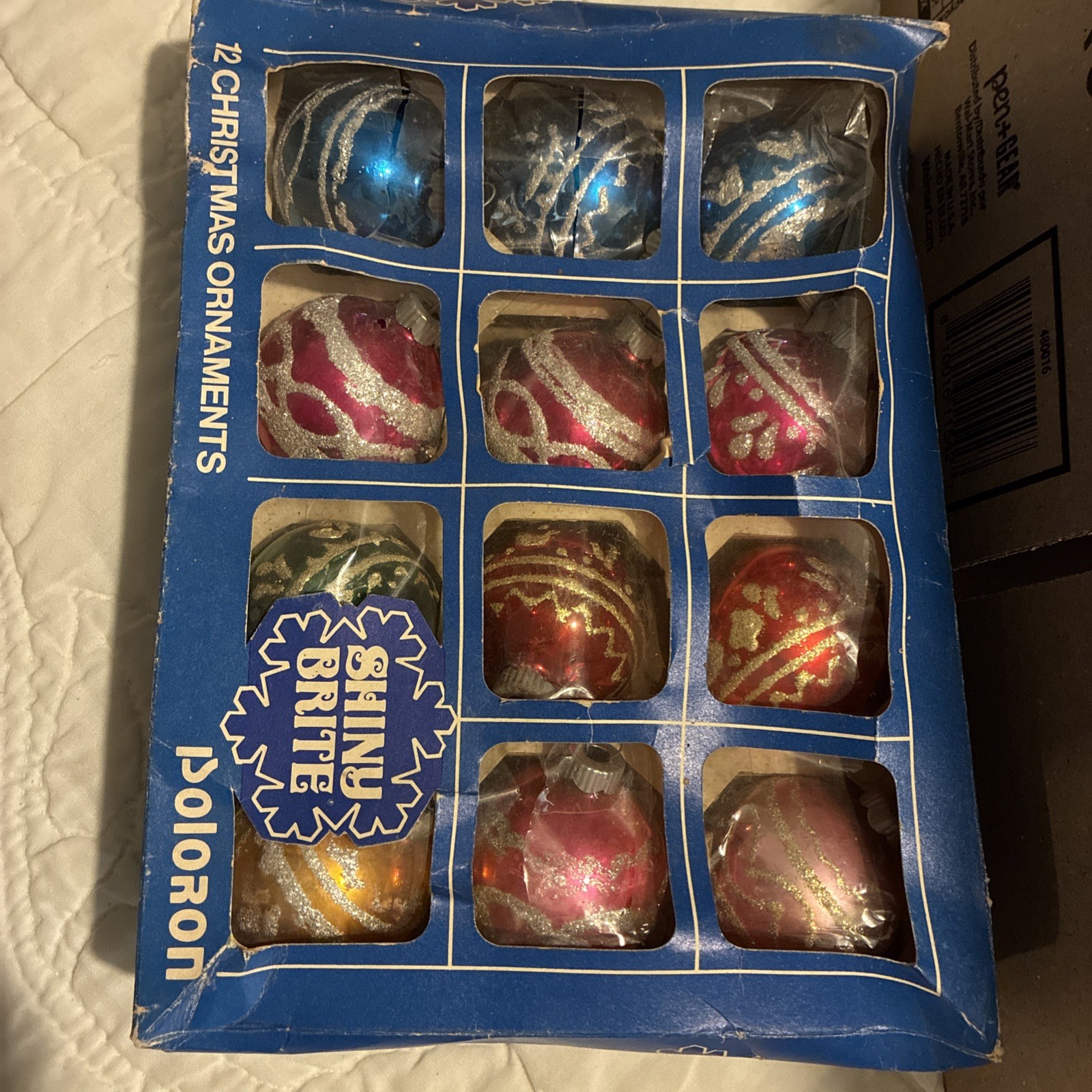 (12) VINTAGE SHINY BRITE POLORON GLASS CHRISTMAS ORNAMENTS MULTI COLOR MCM NICE