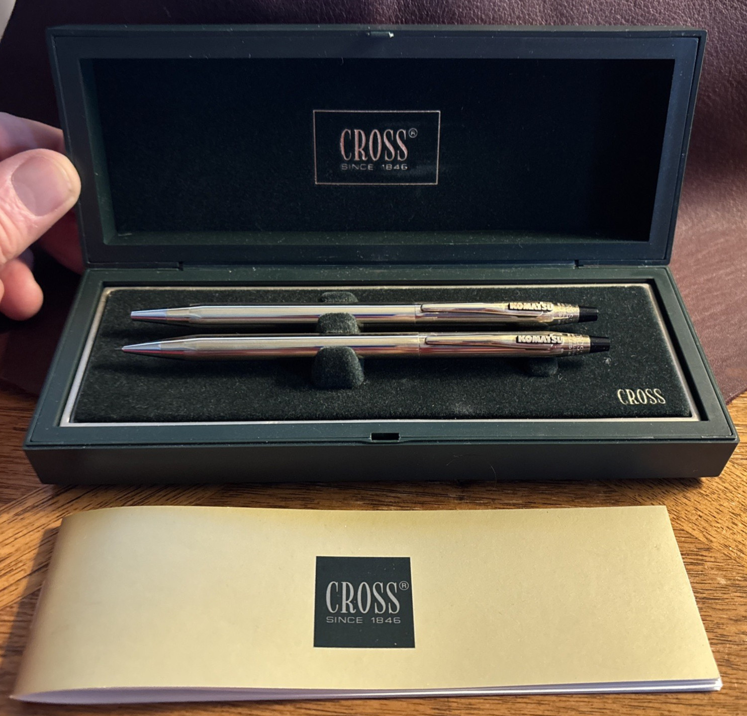 Cross 10k Gold Filled Pen & Pencil Set w/Original Box - Komatsu Emblem