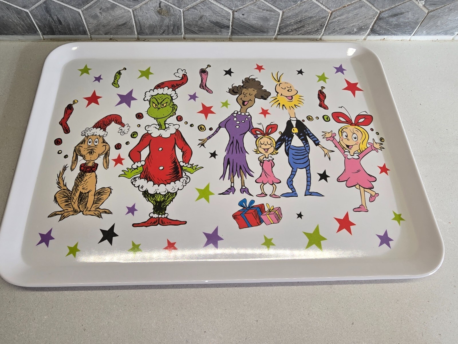 DR SEUSS HOW THE GRINCH STOLE CHRISTMAS WHOVILLE MELAMINE TRAY PLATTER DECOR