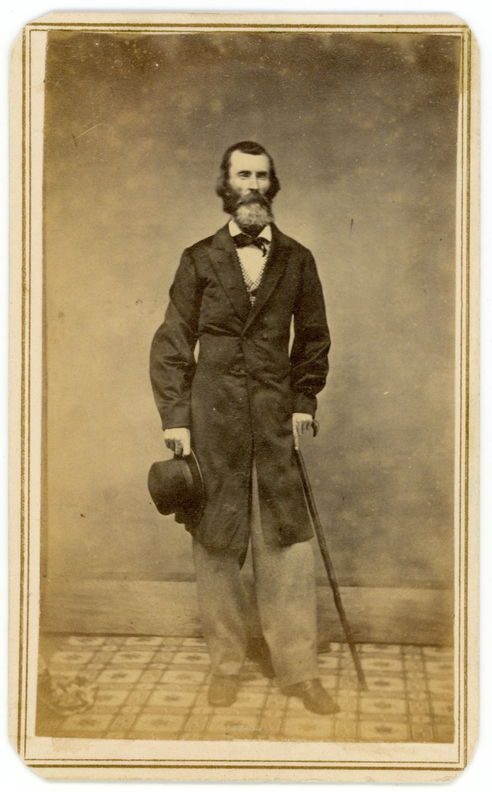 Carte de Visite CDV Portrait of Older Man Holding Hat & Cane - Revenue Stamp