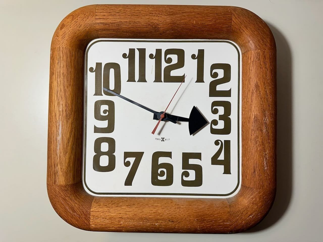 1960s Vintage Arthur Umanoff for Howard Miller Clock #610 Square Oak Mid Century