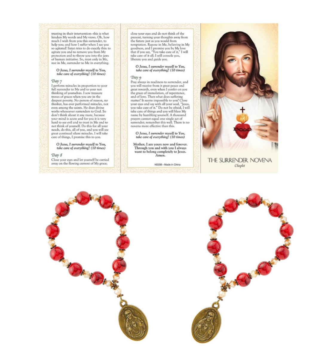 2 Pack: Surrender Novena Chaplet with Prayer Card Sacred Heart of Jesus Catholic