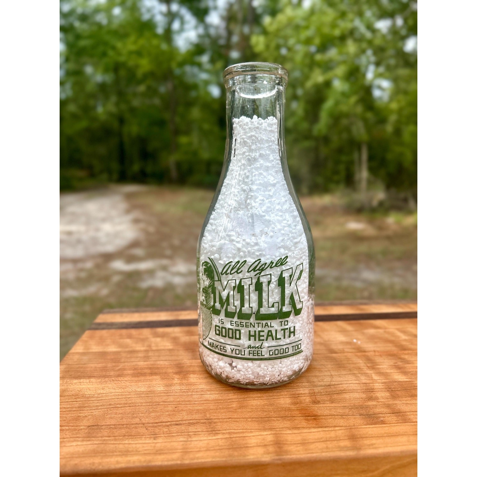 1944 Vintage Harms Dairy Oakhurst Farm Savannah GA Quart Milk Bottle Green ACL