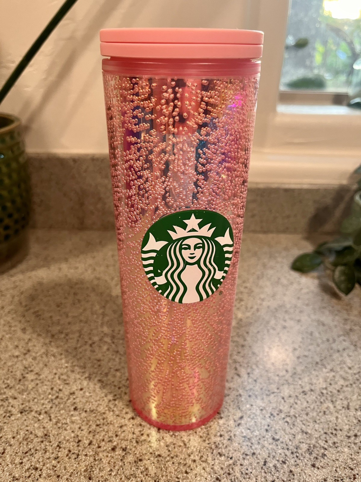 Starbucks Pink Champagne Bubbles Cold Cup 16 oz Tumbler. New