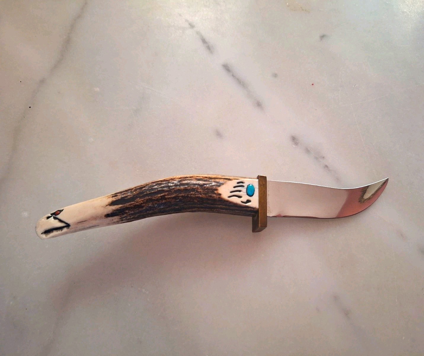 Ted Miller Custom Handcrafted Knife Stag/Antler Handle Fixed Curved Blade 