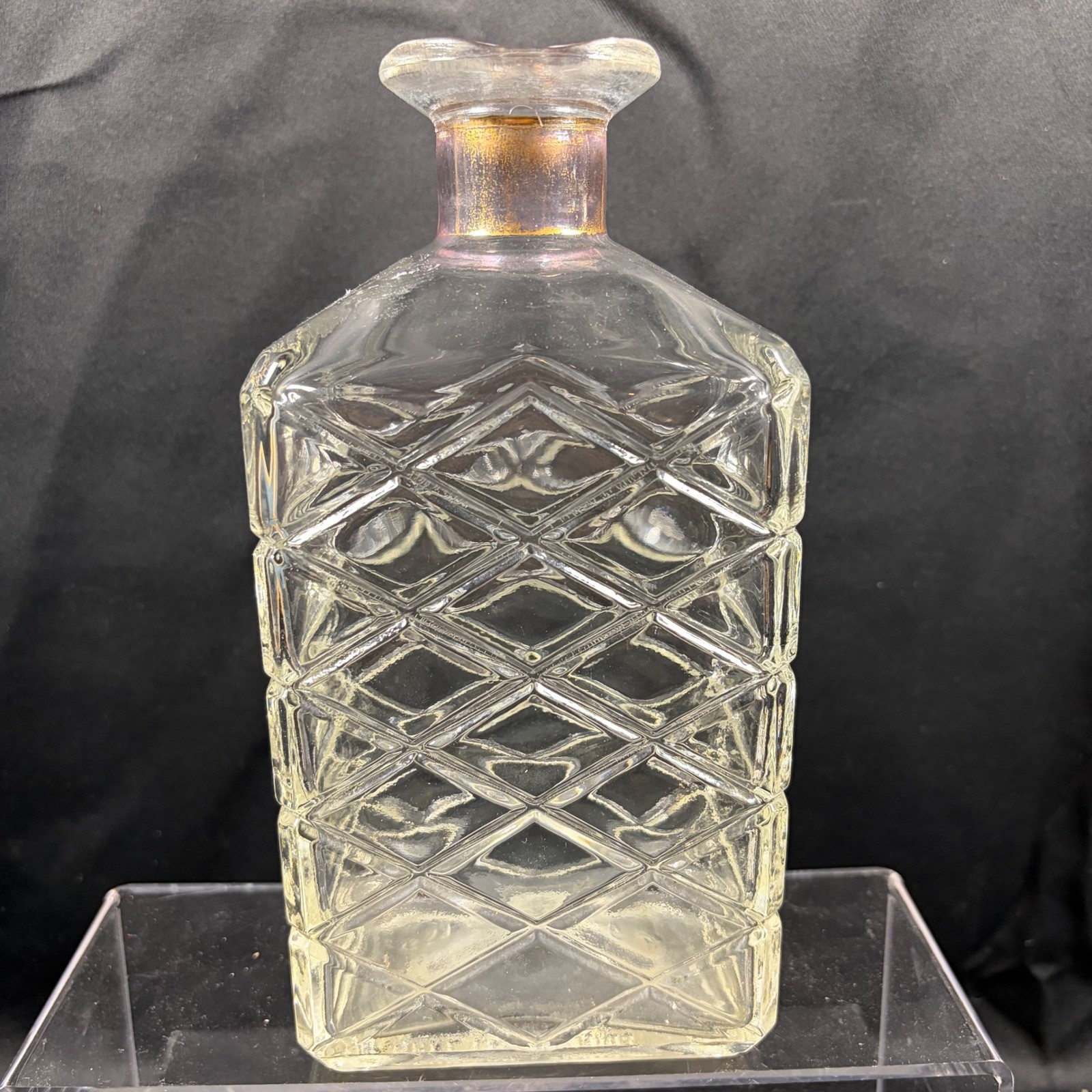 Vintage Federal Law Forbids Glass Decanter Bottle Diamond Quilt Pattern 1935-64