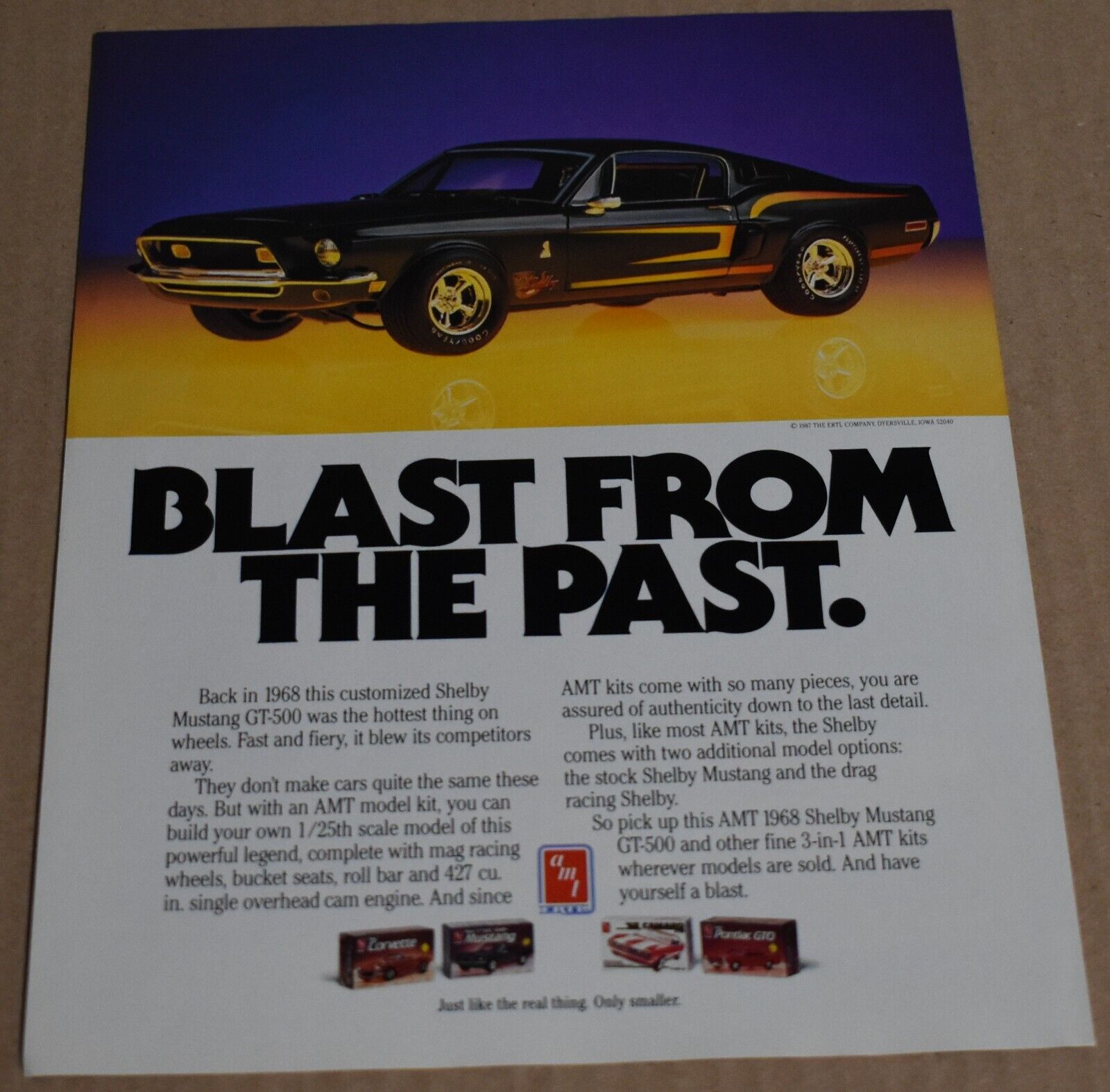 1987 Print Ad Blast from the Past Shelby Mustang GT-500 AMT Model Art Car Style
