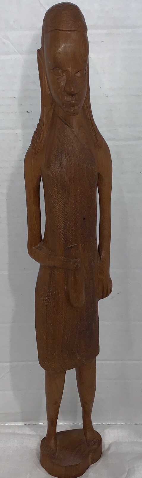 Tall African Tribal Figure Large 18” Wooden Hand Carved Folk Art  