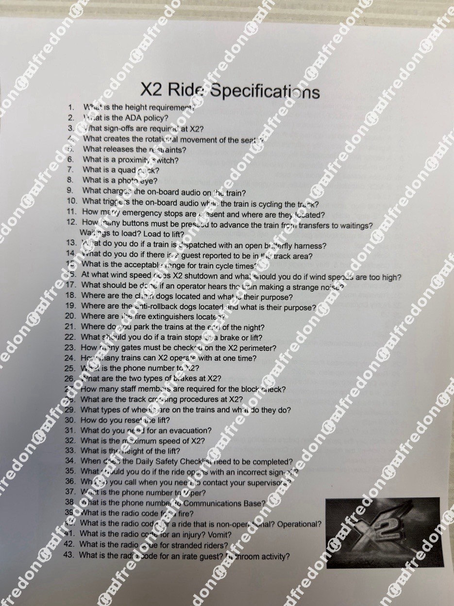 Six Flags Magic Mountain X2 Ride Operator Employee Training Material Paper Copy