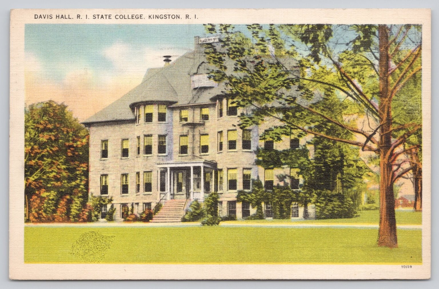 Davis Hall RI State College Kingston 1938 Linen Postcard Colourpicture