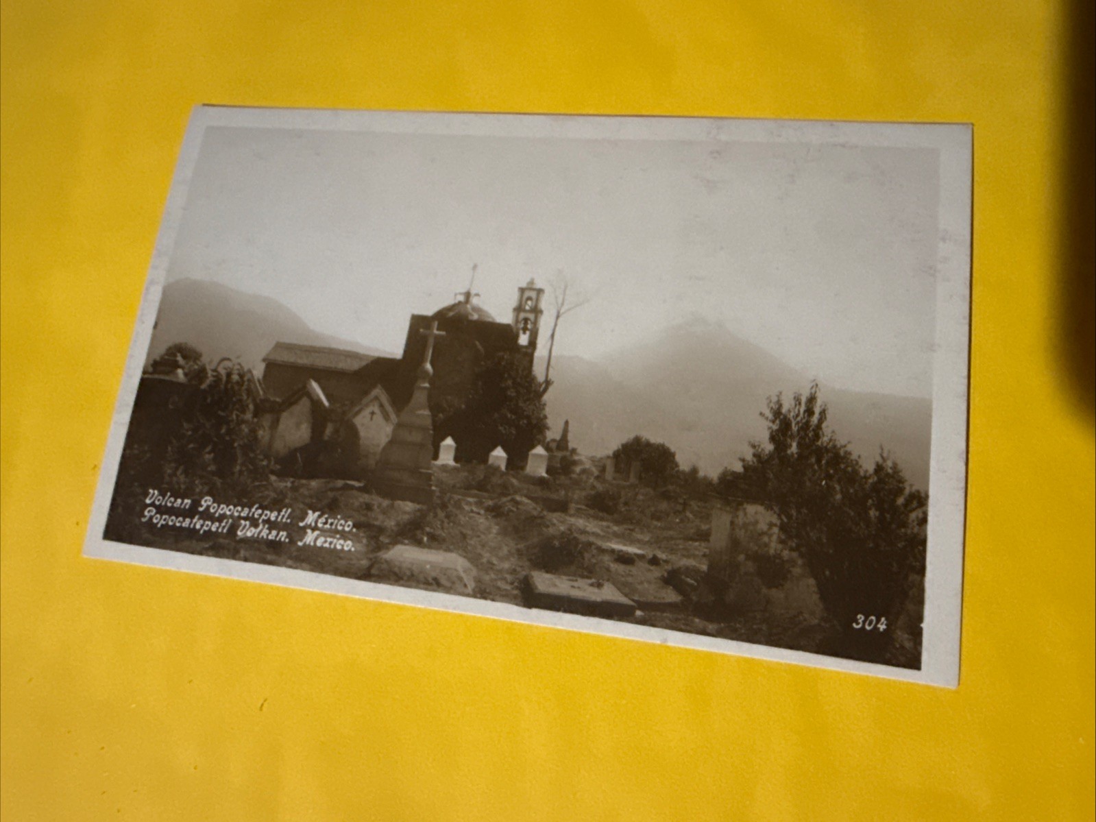 RPPC Volcan Popocatepetl - MEXICO Church Graveyard Postcard