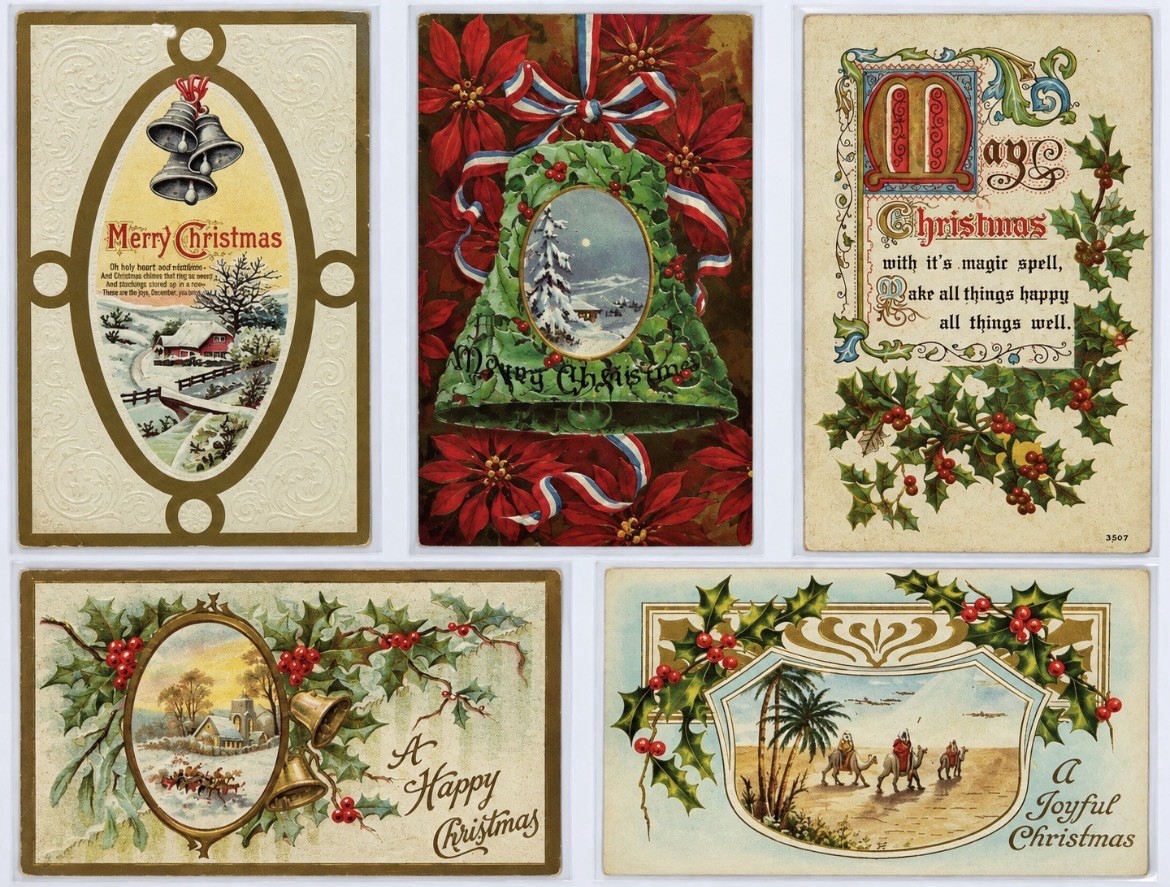 Antique Christmas Postcards Lot Early 1900s Embossed Handwritten Lot of 24