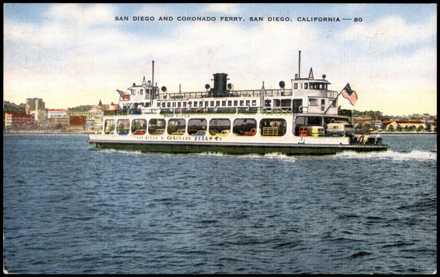 1953 San Diego Coronado Ferry Linen Postcard E. C. Kropp Co. California