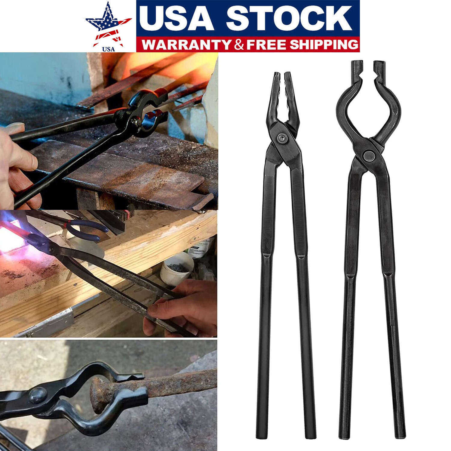 2Pcs Blacksmith Tongs Set Wolf Jaw V-Bit Tong Bladesmith Tools Knifemaking Forge