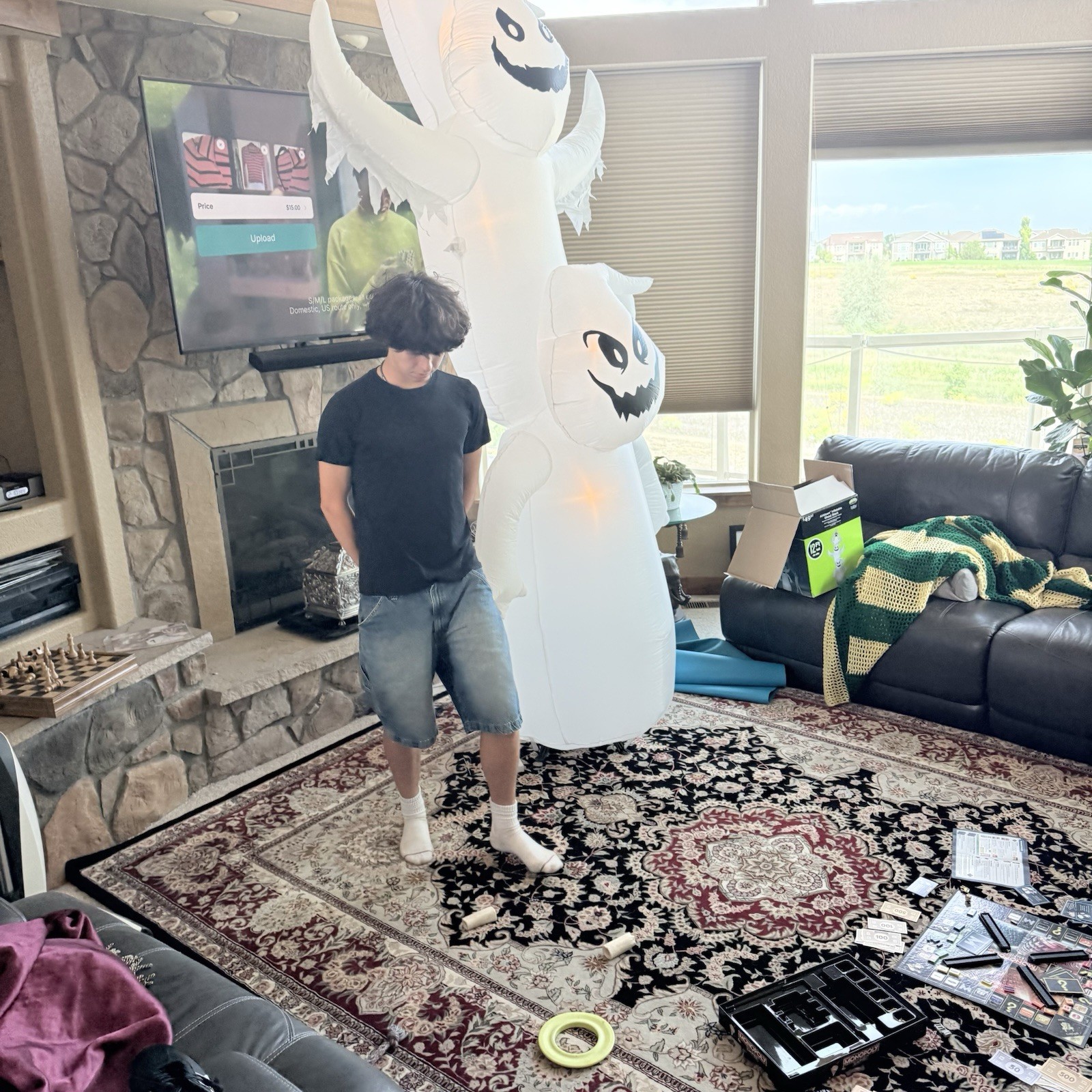 RARE Gemmy Colossal 12’ Lighted Halloween Giant Ghost Stack Airblown Inflatable
